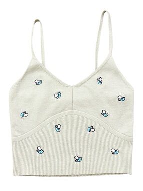 L.A. Hearts Embroidered Mushroom Crop Tank Top Small